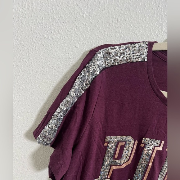 PINK Victoria’s Secret maroon shirt with silver sequins on front and sleeves NWT - Picture 3 of 5